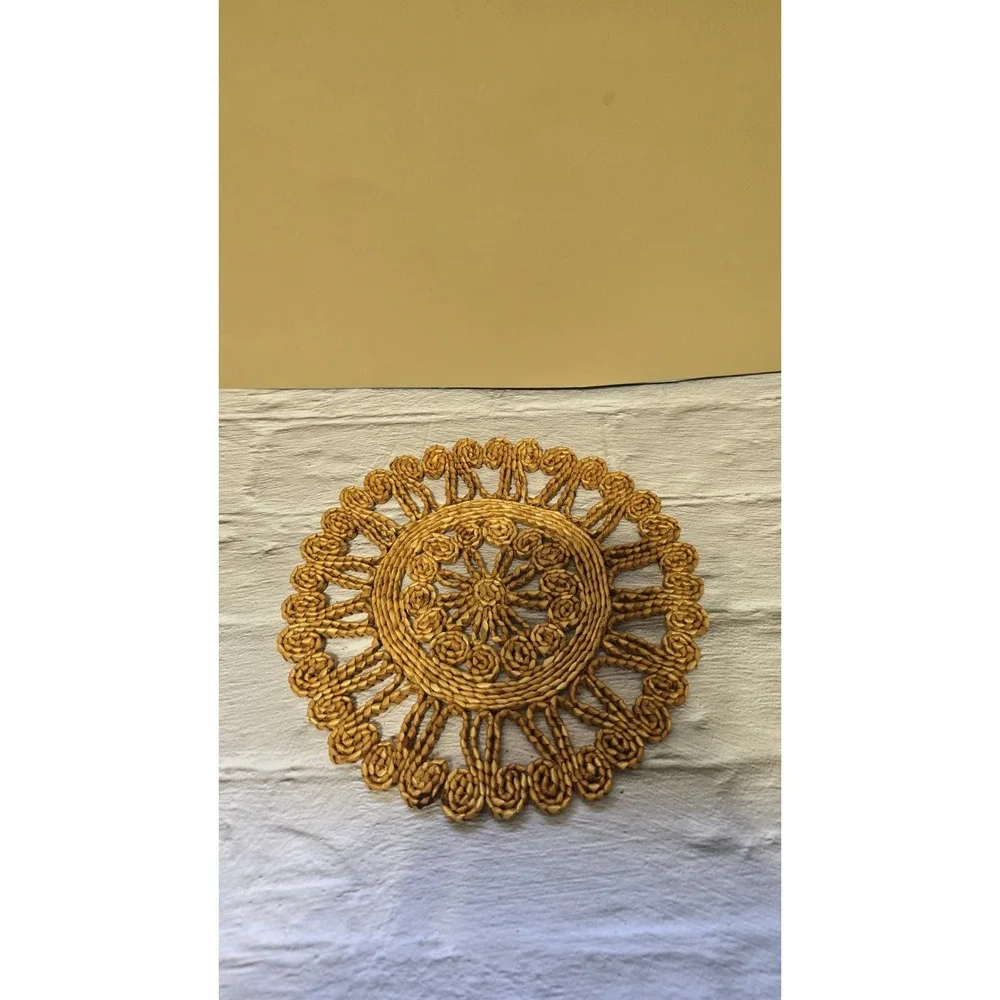 Raffia And Wicker Boho Flower Trivet Set Of Three Vintage Coiled Design